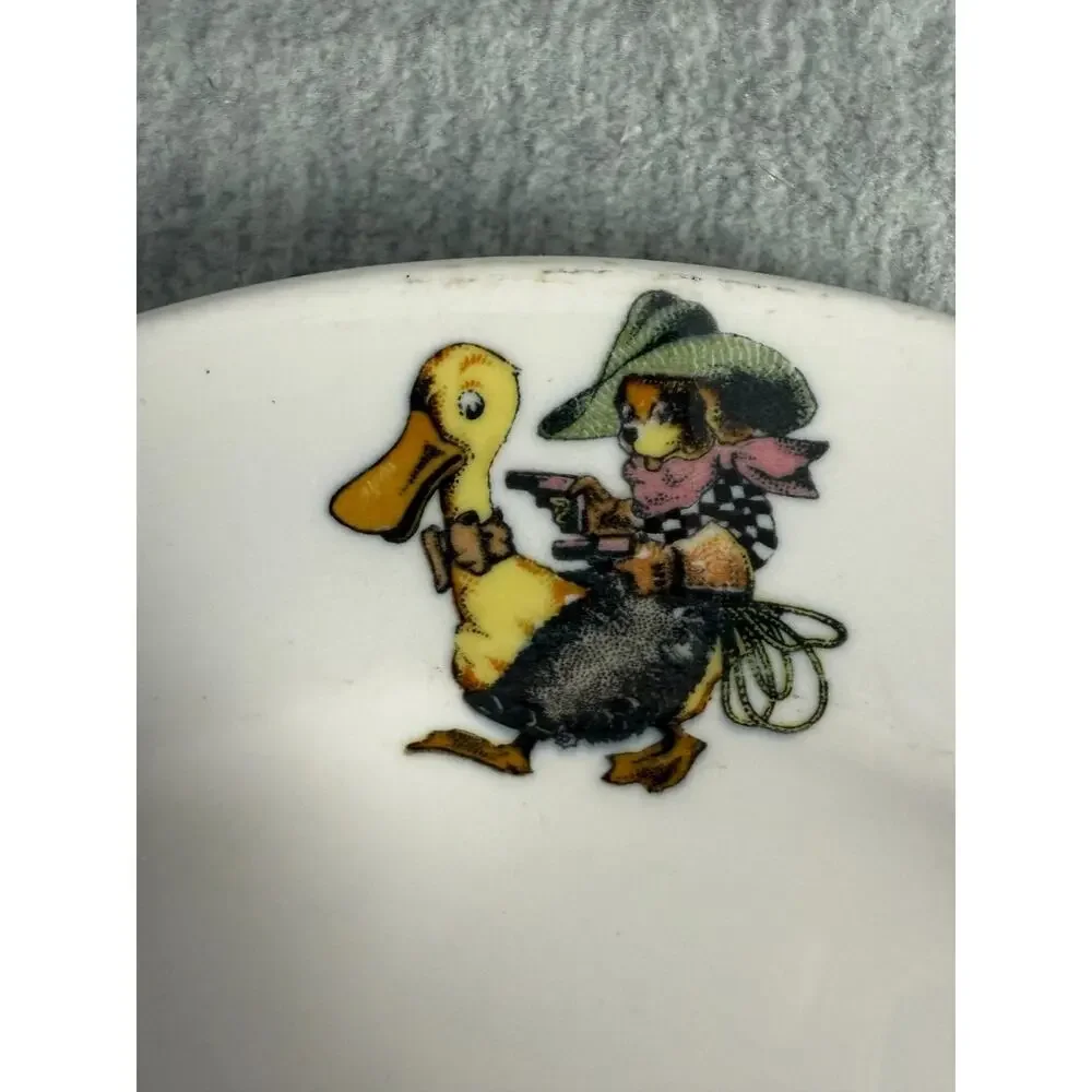 Vintage Mayer China Toyland Child's Plate & Bowl Set Puppies Ducks Frogs